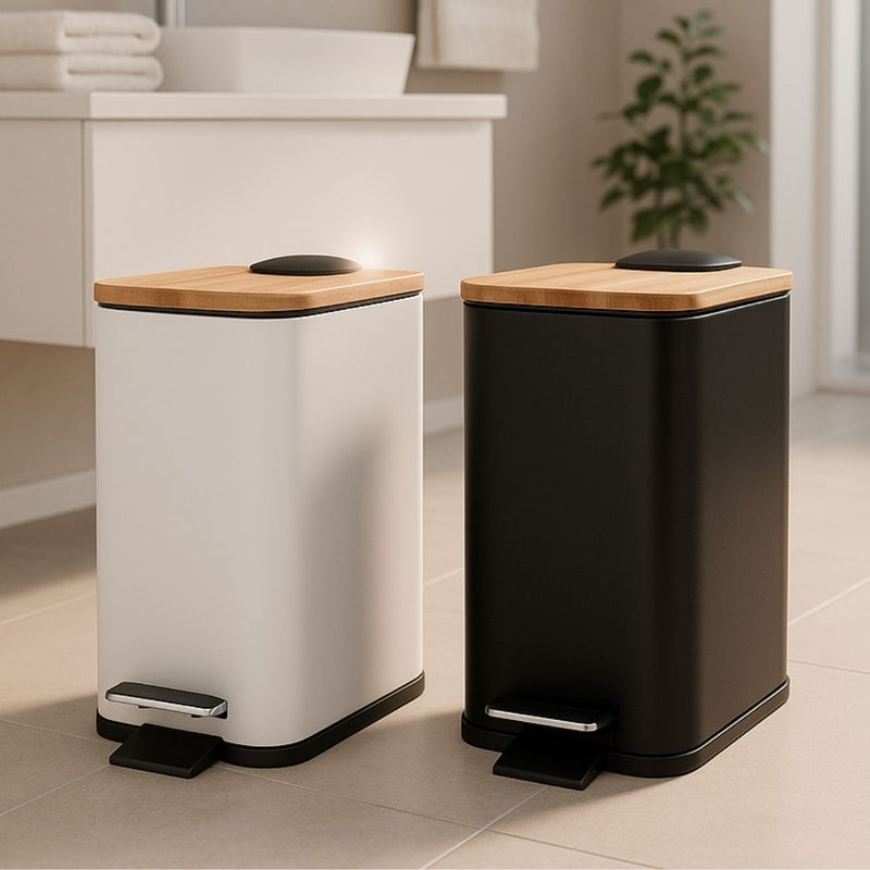 Lixeira 5L Retangular Inox com Bambu