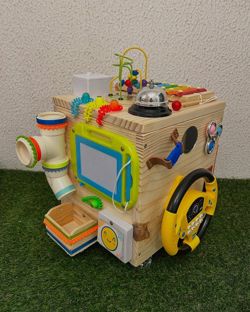 Cubo Baú Sensorial Interativo com Volante – Edição Verde Divertida (30x30x30cm)