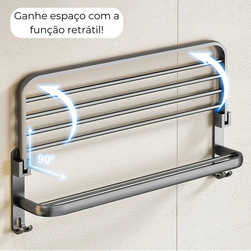 VitaFlex Pro - Porta-Toalhas Grande Retrátil + Adesivos ProFix™! [FRETE GRÁTIS]