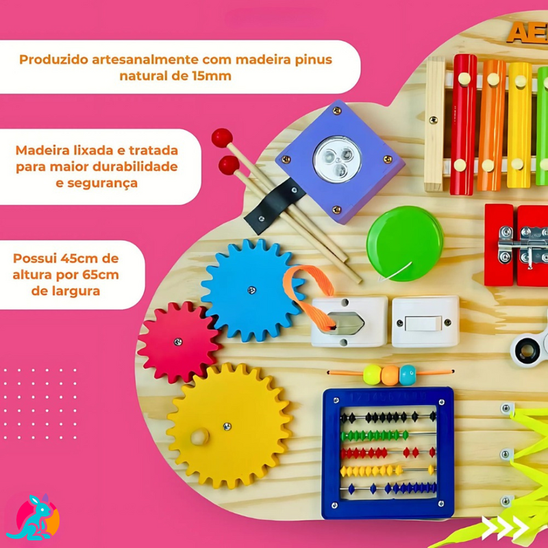 Painel Sensorial Montessori em Madeira Pinus - Modelo Nuvem 45x65