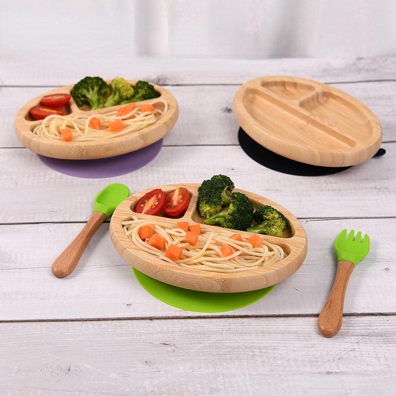 Prato Alimentação Bambu - Prato e Talheres (3 Peças)