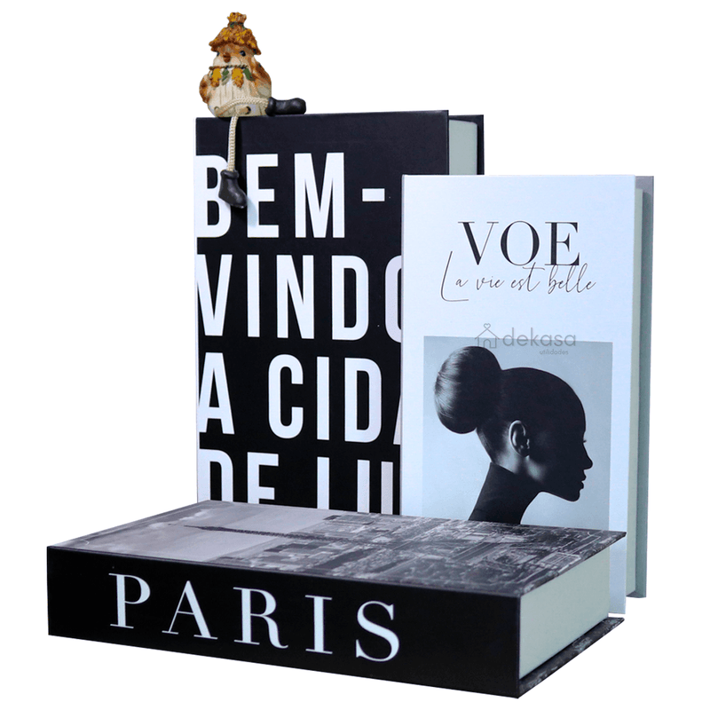 Kit 3 Livros Decorativos Falso Organizadores - Modelo Paris